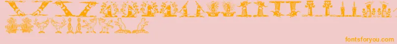 Helmbuschcrestsymbols-Schriftart – Orangefarbene Schriften auf rosa Hintergrund