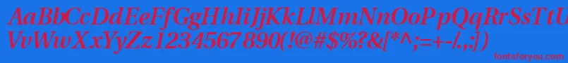 Czcionka VeracitysskSemibolditalic – czerwone czcionki na niebieskim tle