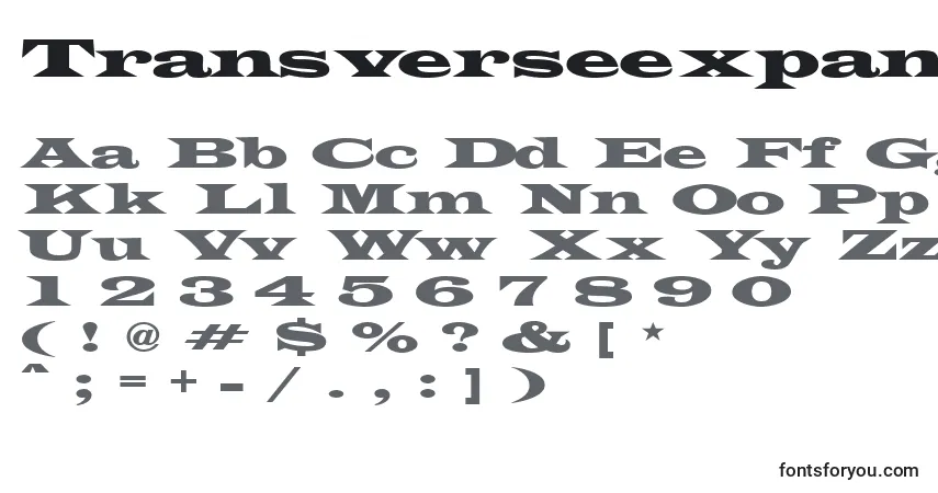 Schriftart Transverseexpandedssk – Alphabet, Zahlen, spezielle Symbole