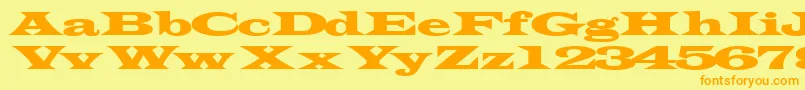 フォントTransverseexpandedssk – オレンジの文字が黄色の背景にあります。