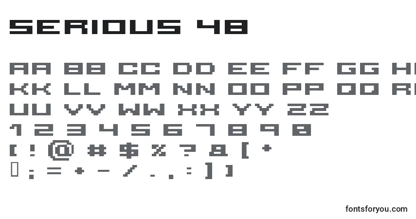 Czcionka Serious 4b – alfabet, cyfry, specjalne znaki