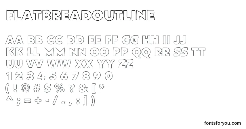 A fonte Flatbreadoutline – alfabeto, números, caracteres especiais