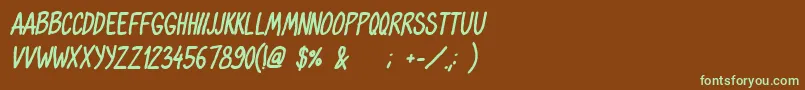 フォントOhmariaBoldItalic – 緑色の文字が茶色の背景にあります。