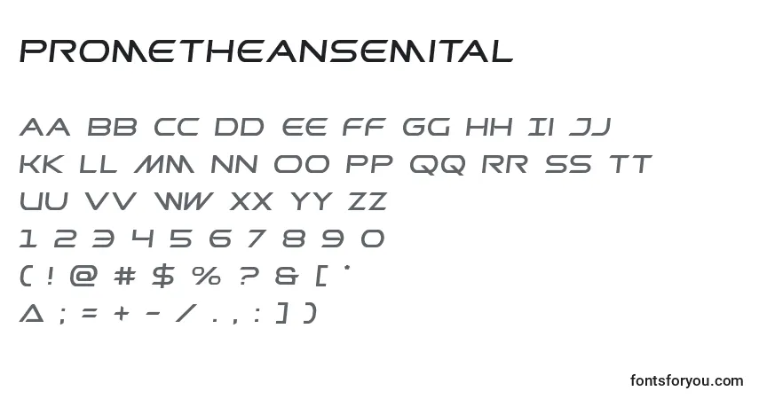 Prometheansemital-fontti – aakkoset, numerot, erikoismerkit