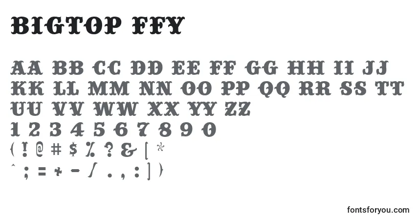 A fonte Bigtop ffy – alfabeto, números, caracteres especiais