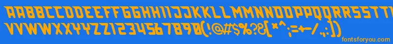 フォントLazerbeam – オレンジ色の文字が青い背景にあります。