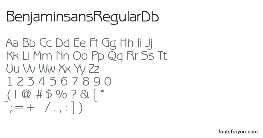 A fonte BenjaminsansRegularDb – alfabeto, números, caracteres especiais