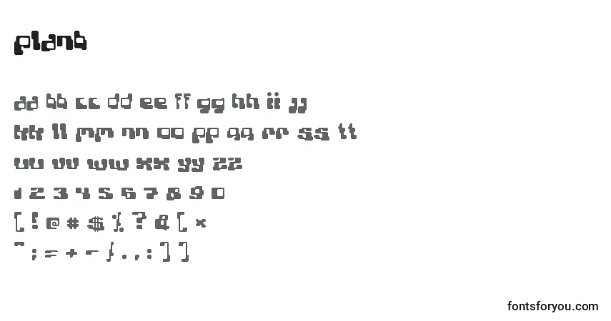 Czcionka Planb – alfabet, cyfry, specjalne znaki