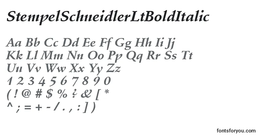 A fonte StempelSchneidlerLtBoldItalic – alfabeto, números, caracteres especiais