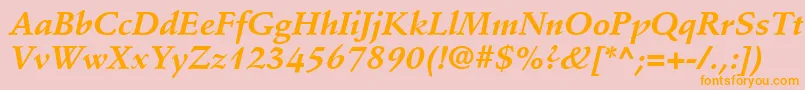 StempelSchneidlerLtBoldItalic-Schriftart – Orangefarbene Schriften auf rosa Hintergrund