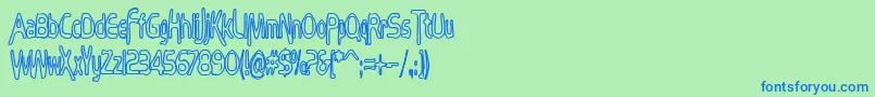 BubblyFrogHollow-Schriftart – Blaue Schriften auf grünem Hintergrund