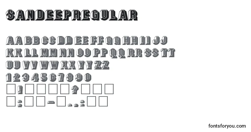 Czcionka SandeepRegular – alfabet, cyfry, specjalne znaki