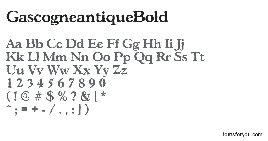 Шрифт GascogneantiqueBold – алфавит, цифры, специальные символы