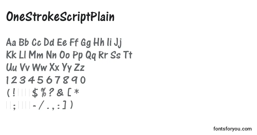 Schriftart OneStrokeScriptPlain – Alphabet, Zahlen, spezielle Symbole