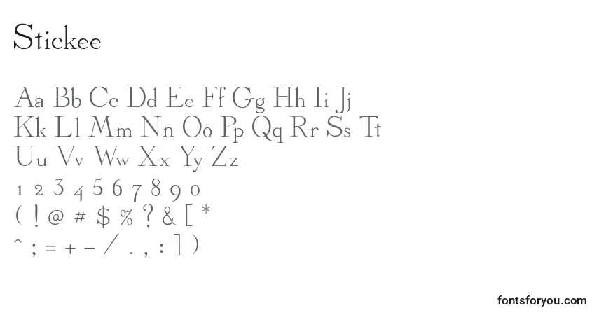 A fonte Stickee – alfabeto, números, caracteres especiais