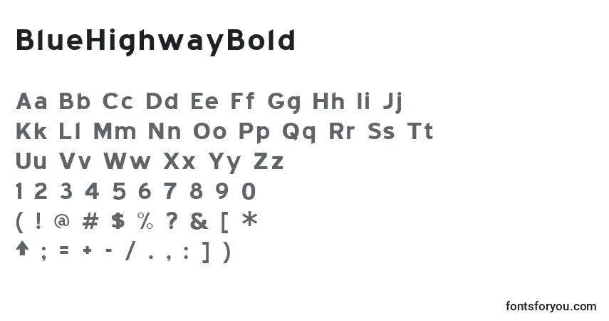 Czcionka BlueHighwayBold – alfabet, cyfry, specjalne znaki