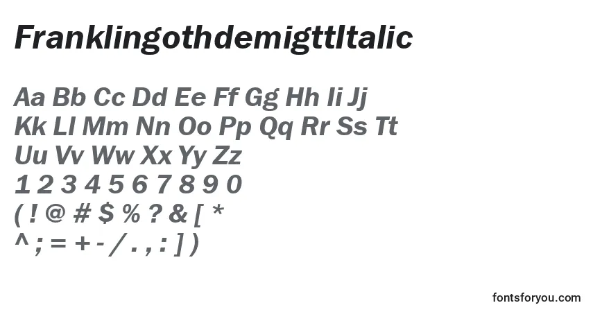 Schriftart FranklingothdemigttItalic – Alphabet, Zahlen, spezielle Symbole