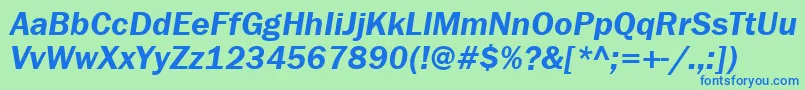 FranklingothdemigttItalic-Schriftart – Blaue Schriften auf grünem Hintergrund