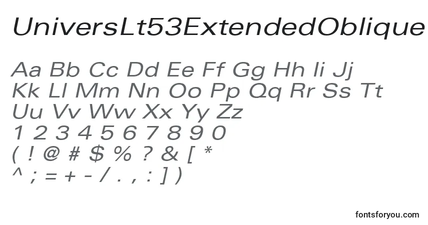 Schriftart UniversLt53ExtendedOblique – Alphabet, Zahlen, spezielle Symbole