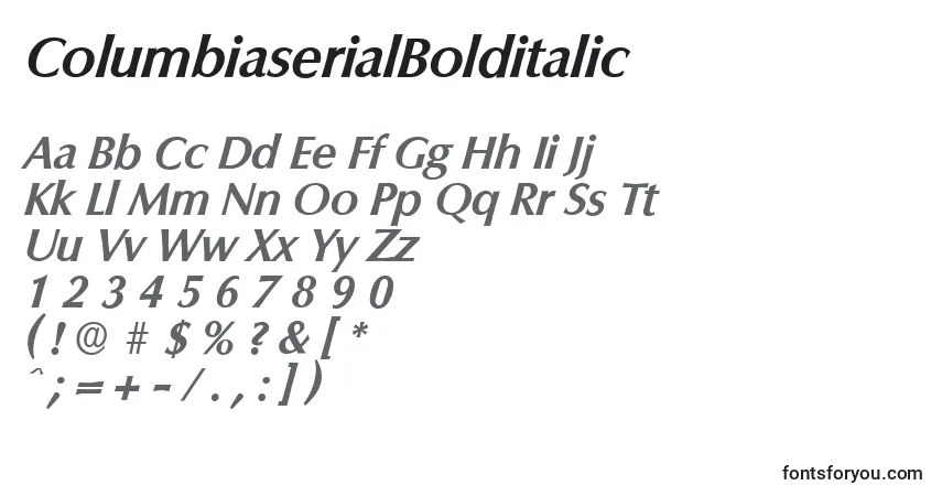 A fonte ColumbiaserialBolditalic – alfabeto, números, caracteres especiais