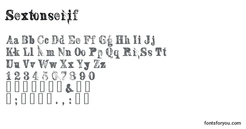Schriftart Sextonserif – Alphabet, Zahlen, spezielle Symbole