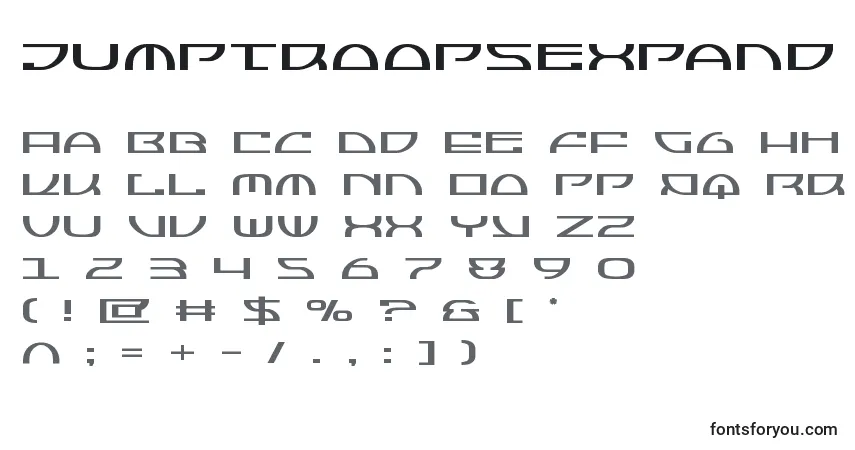 A fonte Jumptroopsexpand – alfabeto, números, caracteres especiais