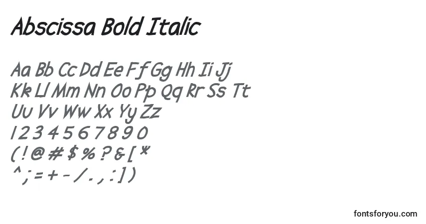 Шрифт Abscissa Bold Italic – алфавит, цифры, специальные символы