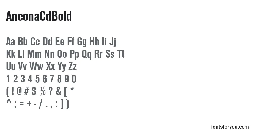 A fonte AnconaCdBold – alfabeto, números, caracteres especiais