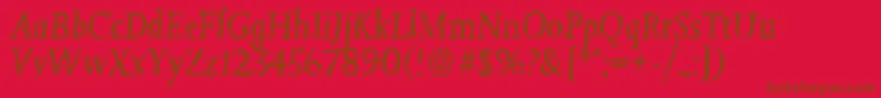 JessicarandomItalic-Schriftart – Braune Schriften auf rotem Hintergrund