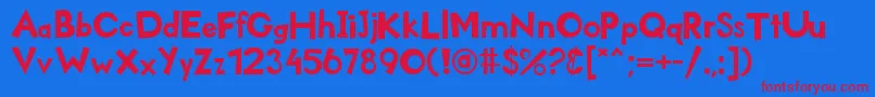 Kidzone-Schriftart – Rote Schriften auf blauem Hintergrund