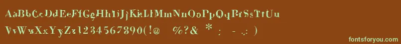 フォントDekale – 緑色の文字が茶色の背景にあります。