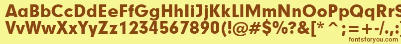 フォントGeometric706BlackBt – 茶色の文字が黄色の背景にあります。