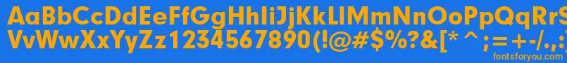 フォントGeometric706BlackBt – オレンジ色の文字が青い背景にあります。