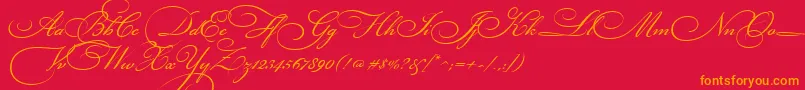 BickhamScriptThree-Schriftart – Orangefarbene Schriften auf rotem Hintergrund