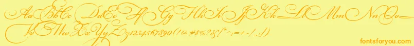 Saiba mais sobre a fonte BickhamScriptThree Fonte BickhamScriptThree – fontes laranjas em um fundo amarelo