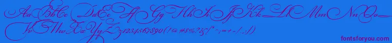 BickhamScriptThree-Schriftart – Violette Schriften auf blauem Hintergrund