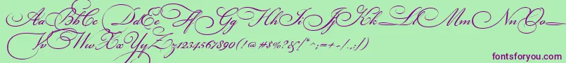 BickhamScriptThree-Schriftart – Violette Schriften auf grünem Hintergrund