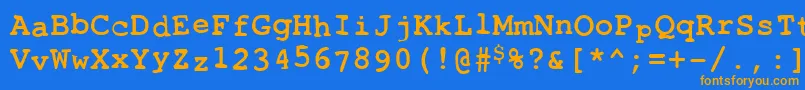 フォントToxica ffy – オレンジ色の文字が青い背景にあります。