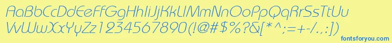 Fonte BordeauxlightItalic – fontes azuis em um fundo amarelo