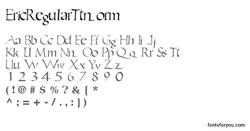 Czcionka EricRegularTtnorm – alfabet, cyfry, specjalne znaki