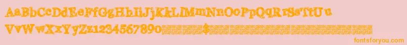 Collegemovie-Schriftart – Orangefarbene Schriften auf rosa Hintergrund