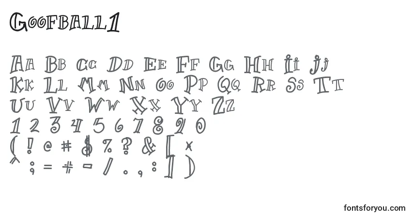Czcionka Goofball1 – alfabet, cyfry, specjalne znaki