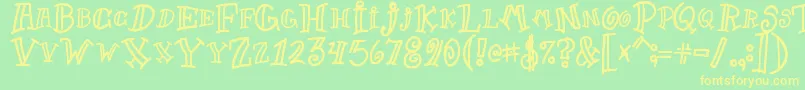 Goofball1-fontti – keltaiset fontit vihreällä taustalla