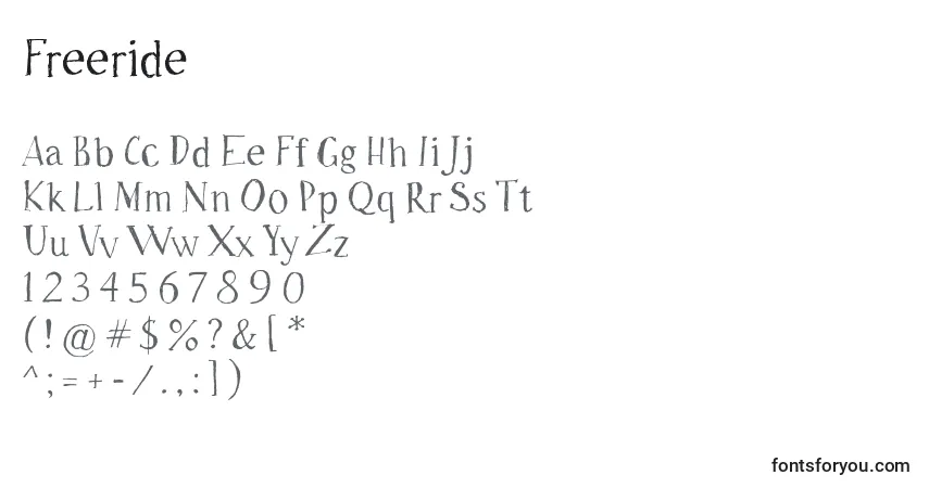 A fonte Freeride – alfabeto, números, caracteres especiais