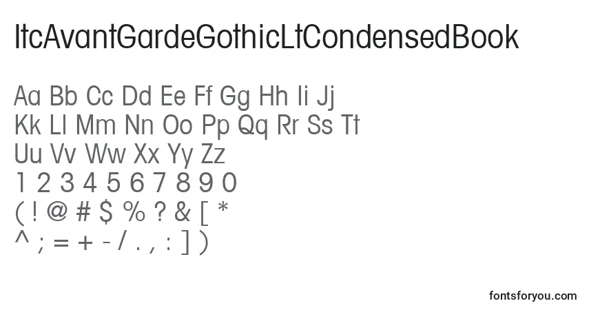 A fonte ItcAvantGardeGothicLtCondensedBook – alfabeto, números, caracteres especiais
