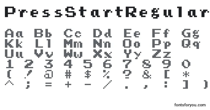 Schriftart PressStartRegular – Alphabet, Zahlen, spezielle Symbole