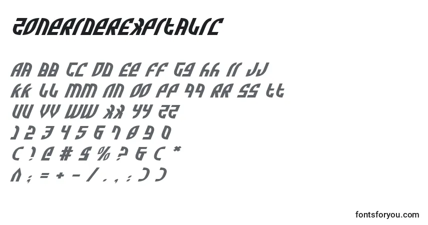 Fuente ZoneRiderExpItalic - alfabeto, números, caracteres especiales