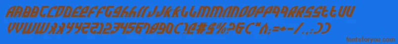 フォントZoneRiderExpItalic – 茶色の文字が青い背景にあります。