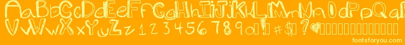 Goons-Schriftart – Gelbe Schriften auf orangefarbenem Hintergrund