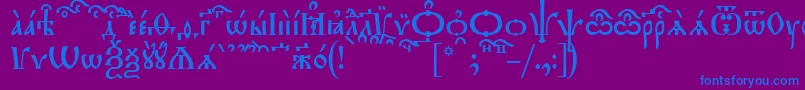 TriodionKucs-Schriftart – Blaue Schriften auf violettem Hintergrund